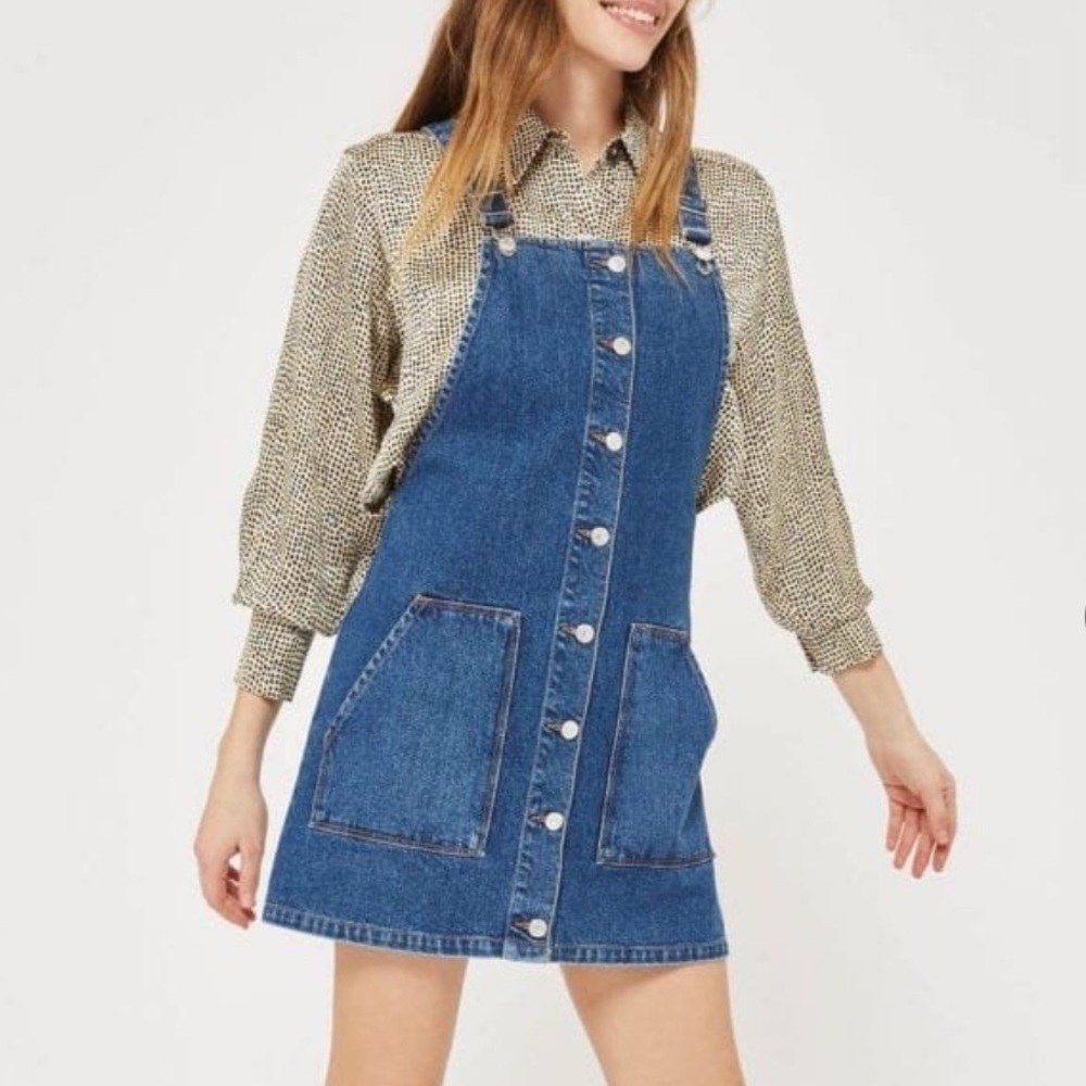 TOPSHOP Moto Button Through Pinafore Denim Blue Dress size US4